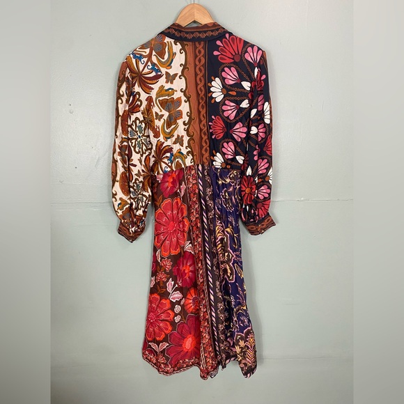 FARM Rio Miranda Long Sleeve Floral Faux Wrap Midi Dress Button Front M Chemise - Picture 8 of 11